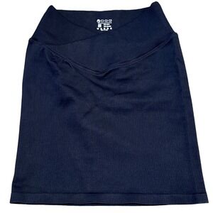 OQQ Women Black Ribbed Crossover V Waist Athletic Skirt Large